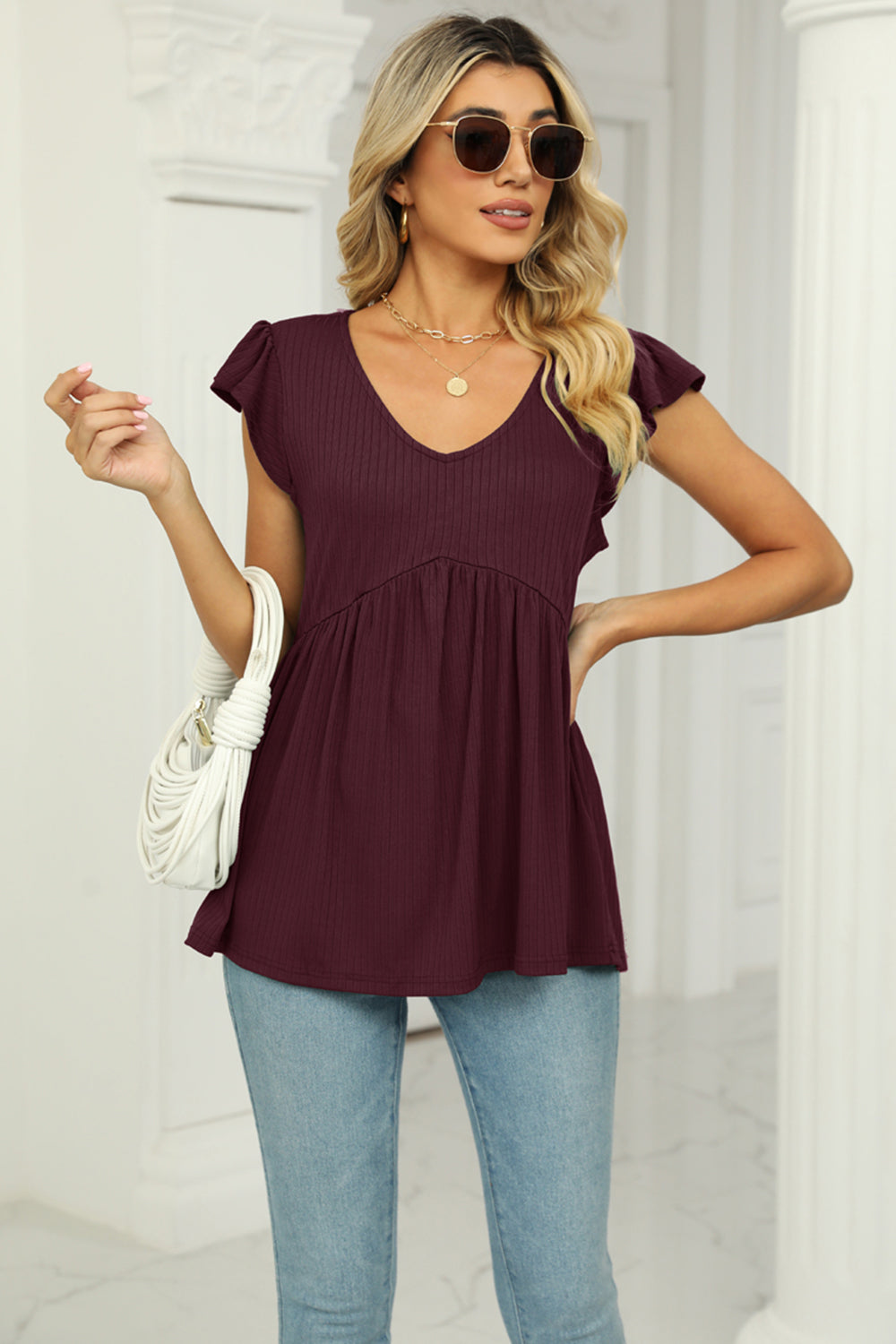 V-Neck Babydoll Blouse — view 3