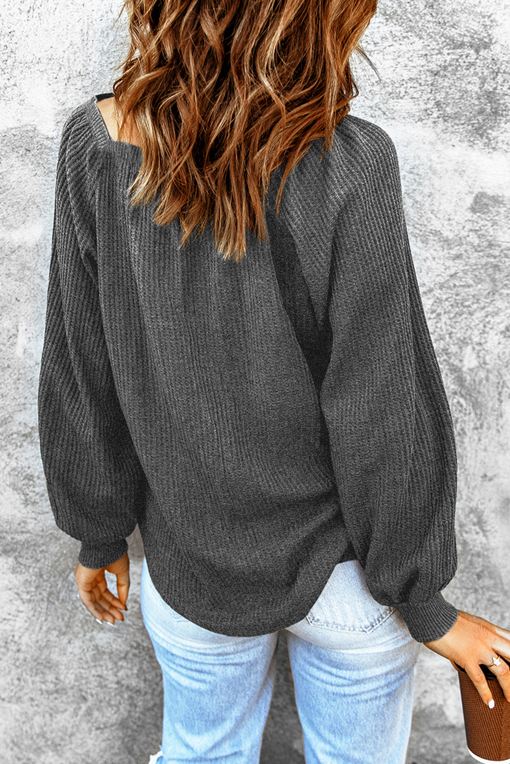 Waffle-Knit Square Neck Top — view 3