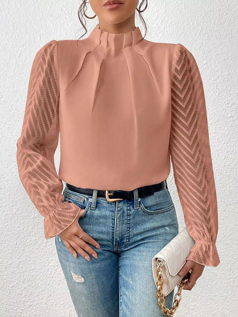 Mock Neck Flounce Blouse — view 10
