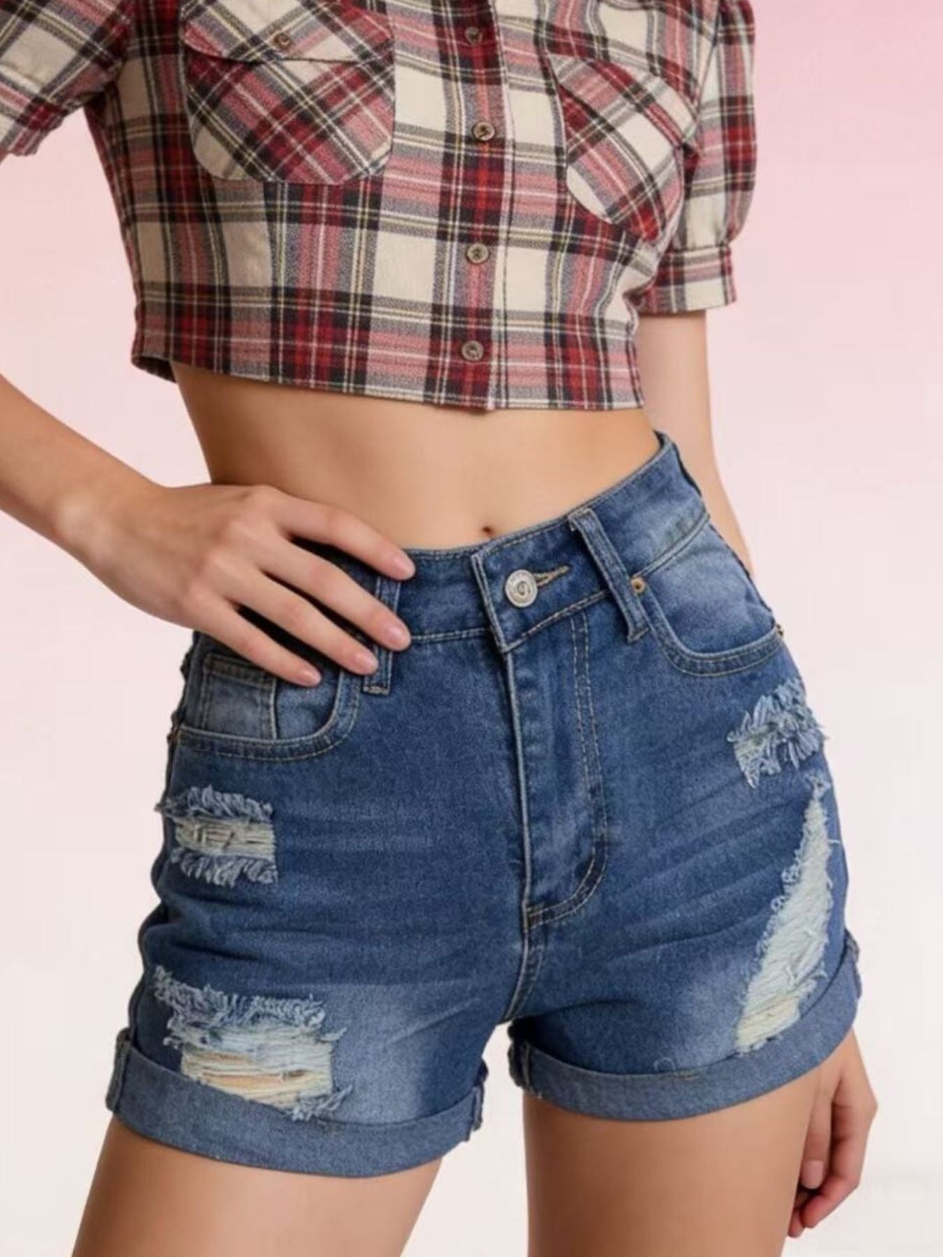 Distressed Denim Shorts — view 5