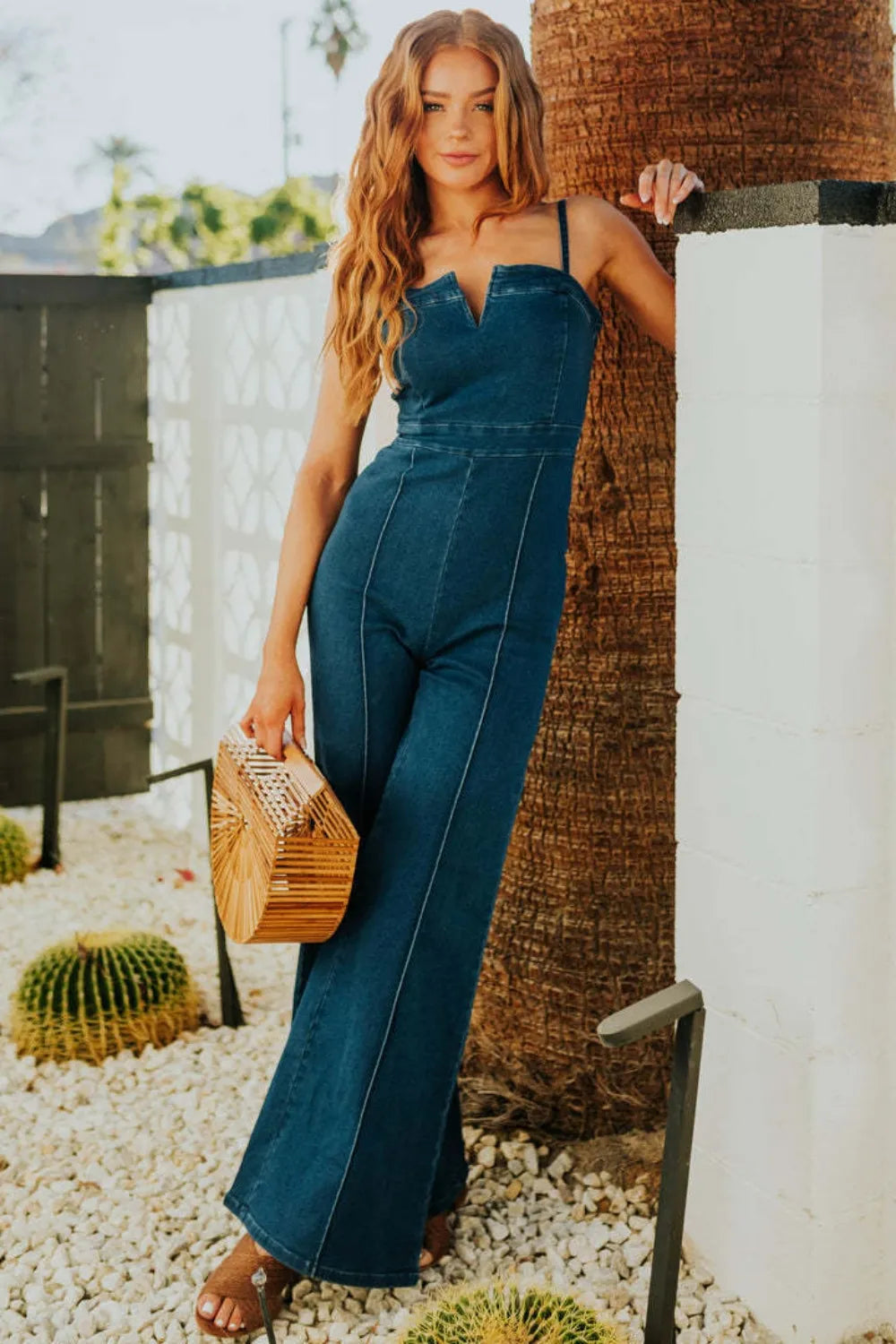 Spaghetti Strap Wide Leg Denim Jumpsuit — view 2