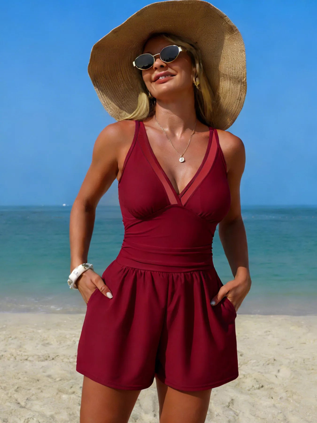 V-Neck One-Piece w/ Pockets — view 13