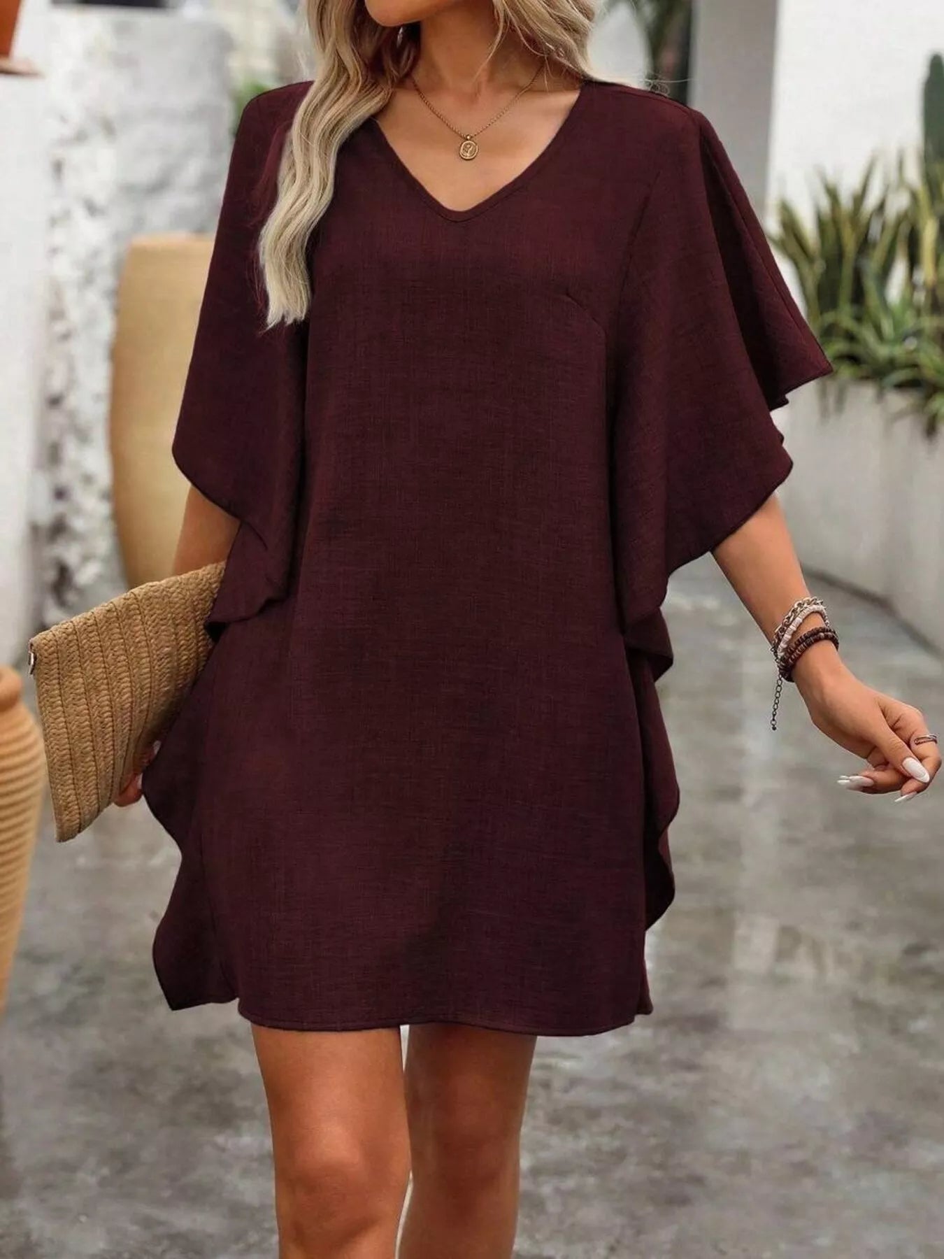 Flutter V-Neck Mini Dress
