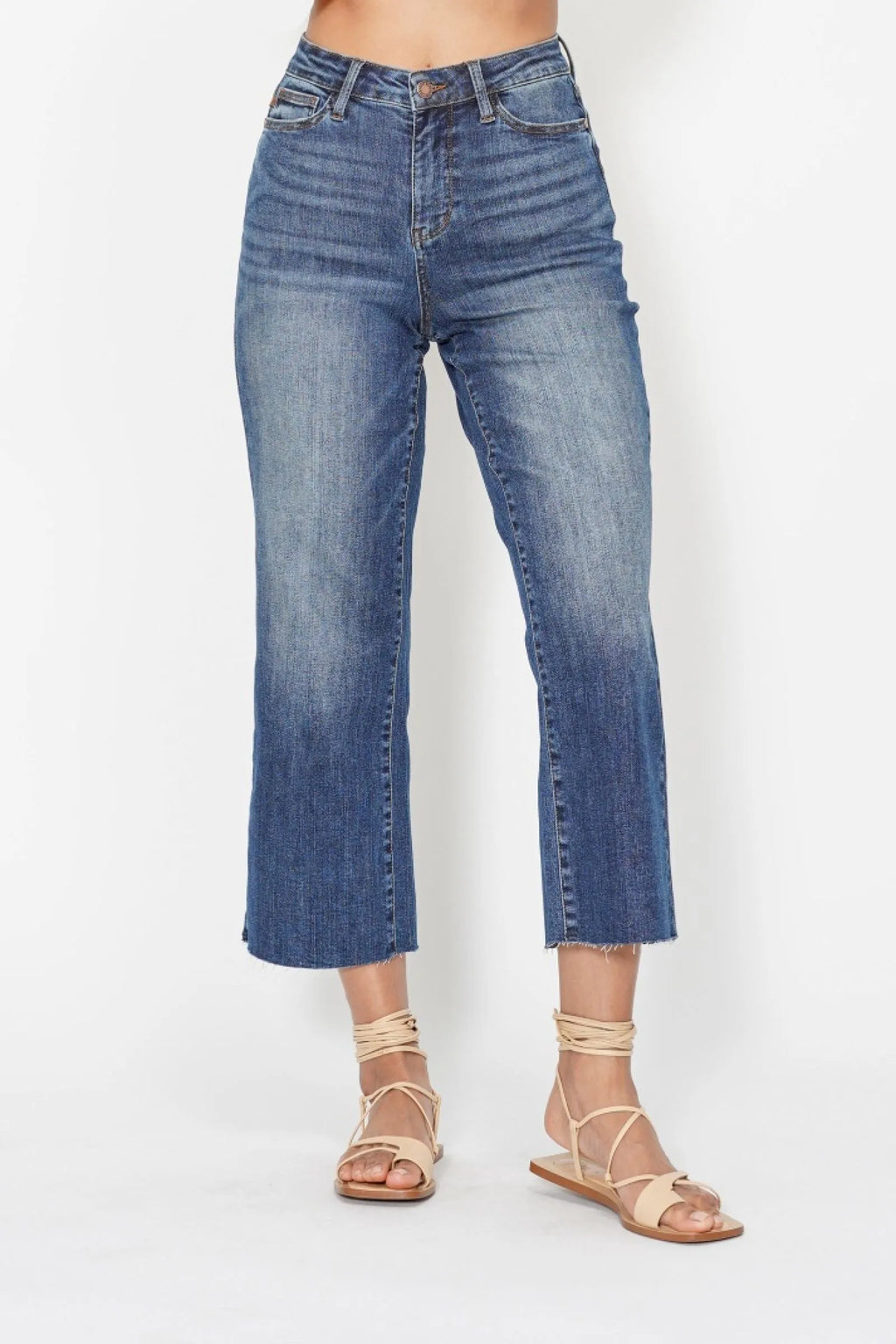 Embroidery Crop Wide Jeans