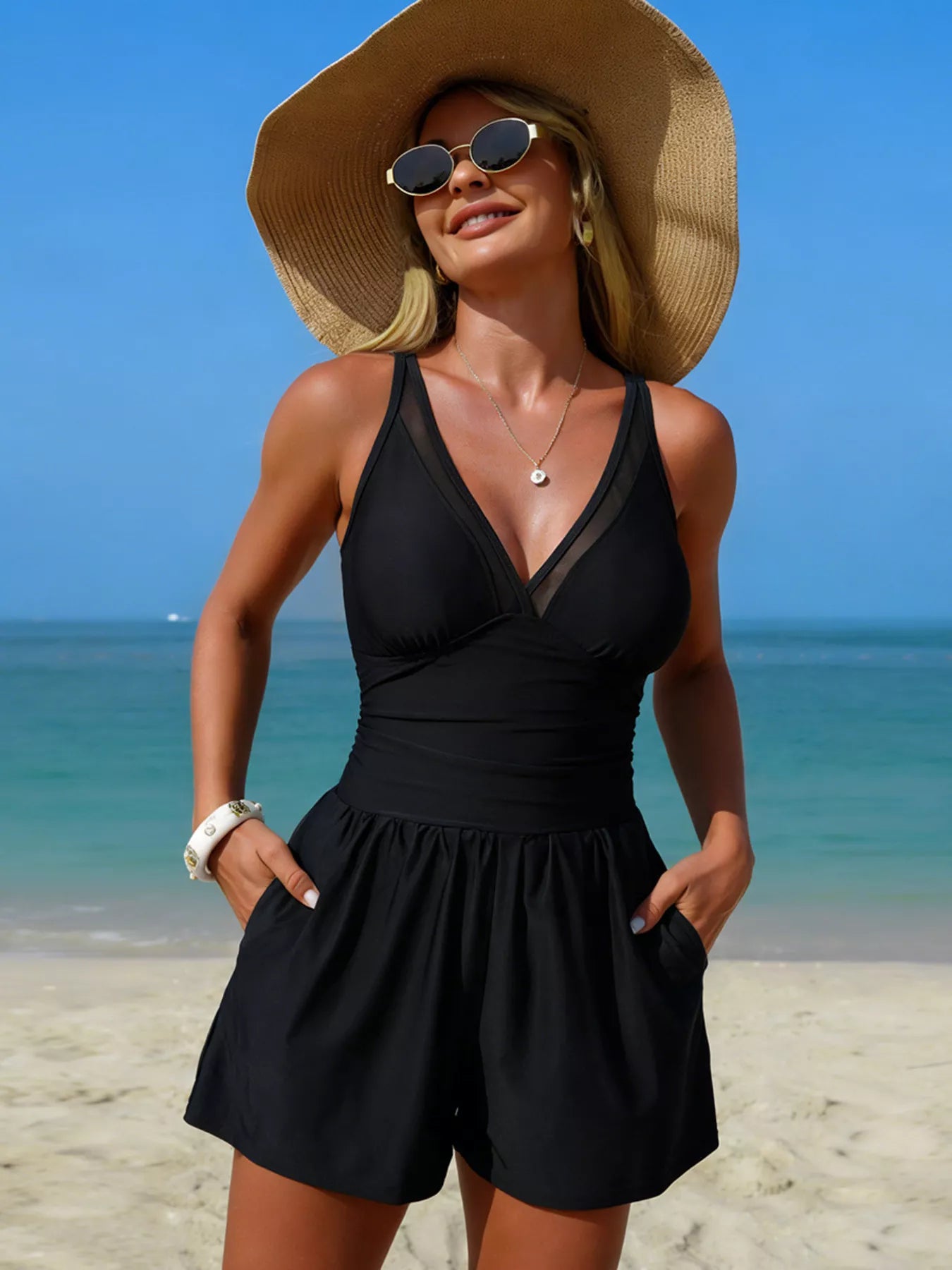 V-Neck One-Piece w/ Pockets — view 7