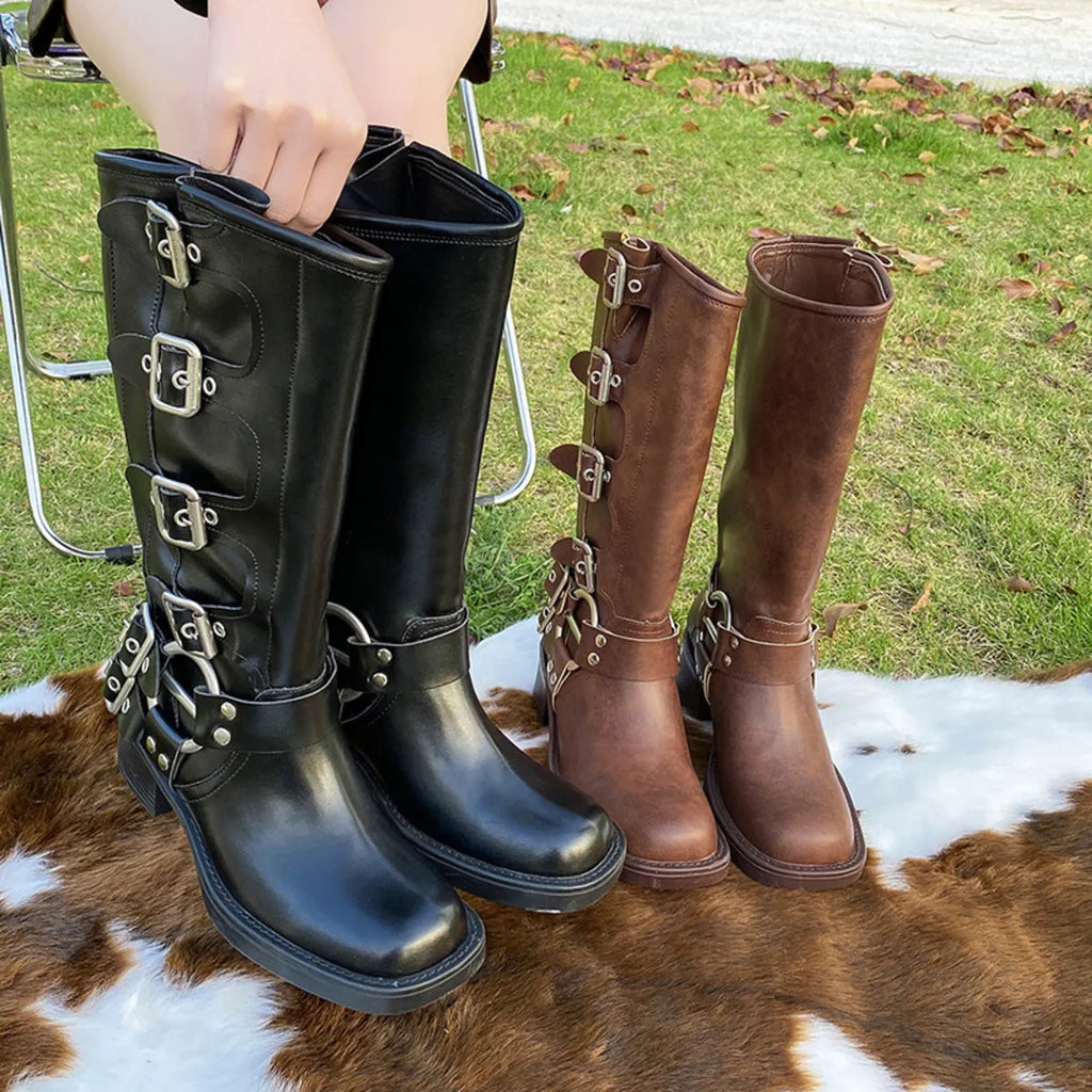 Round Toe Block Heels Boots