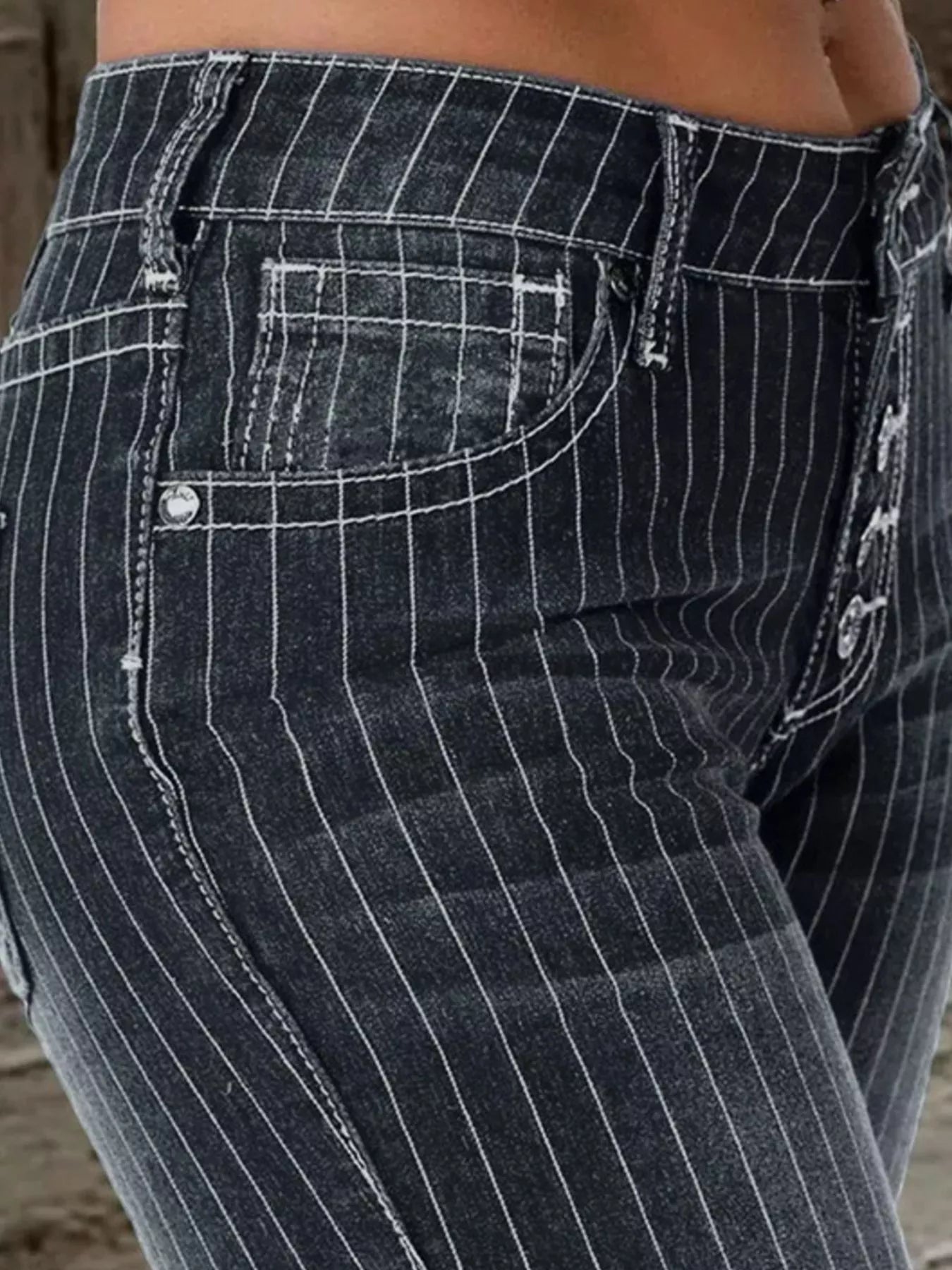 Striped Button Fly Jeans — view 10