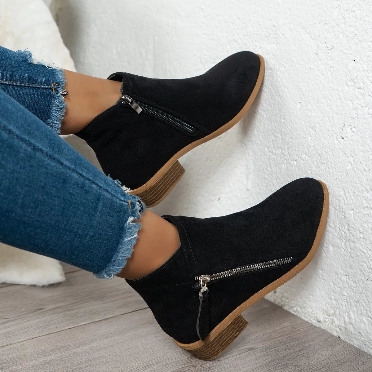 Side Zip Ankle Boots with Block Heel — view 2