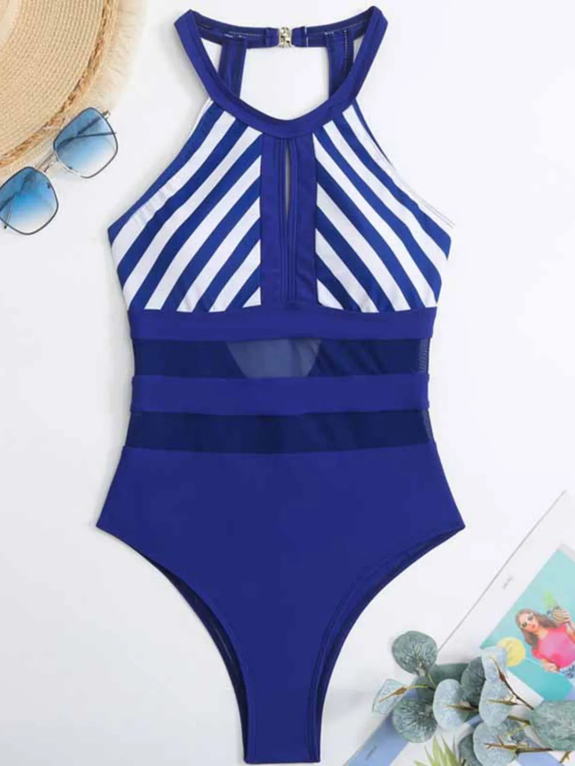 Mesh Backless Striped One-Piece — view 5