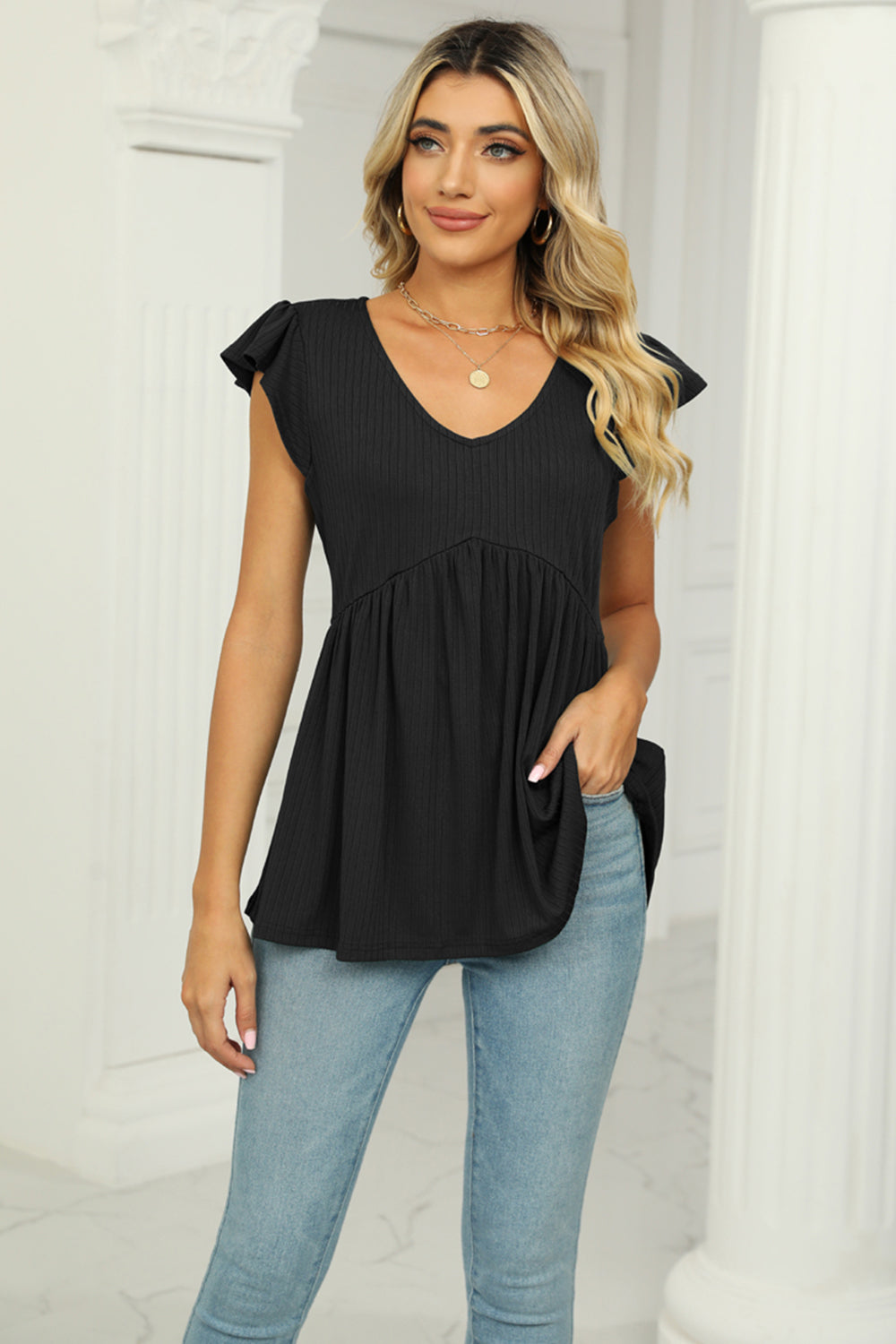 V-Neck Babydoll Blouse — view 7