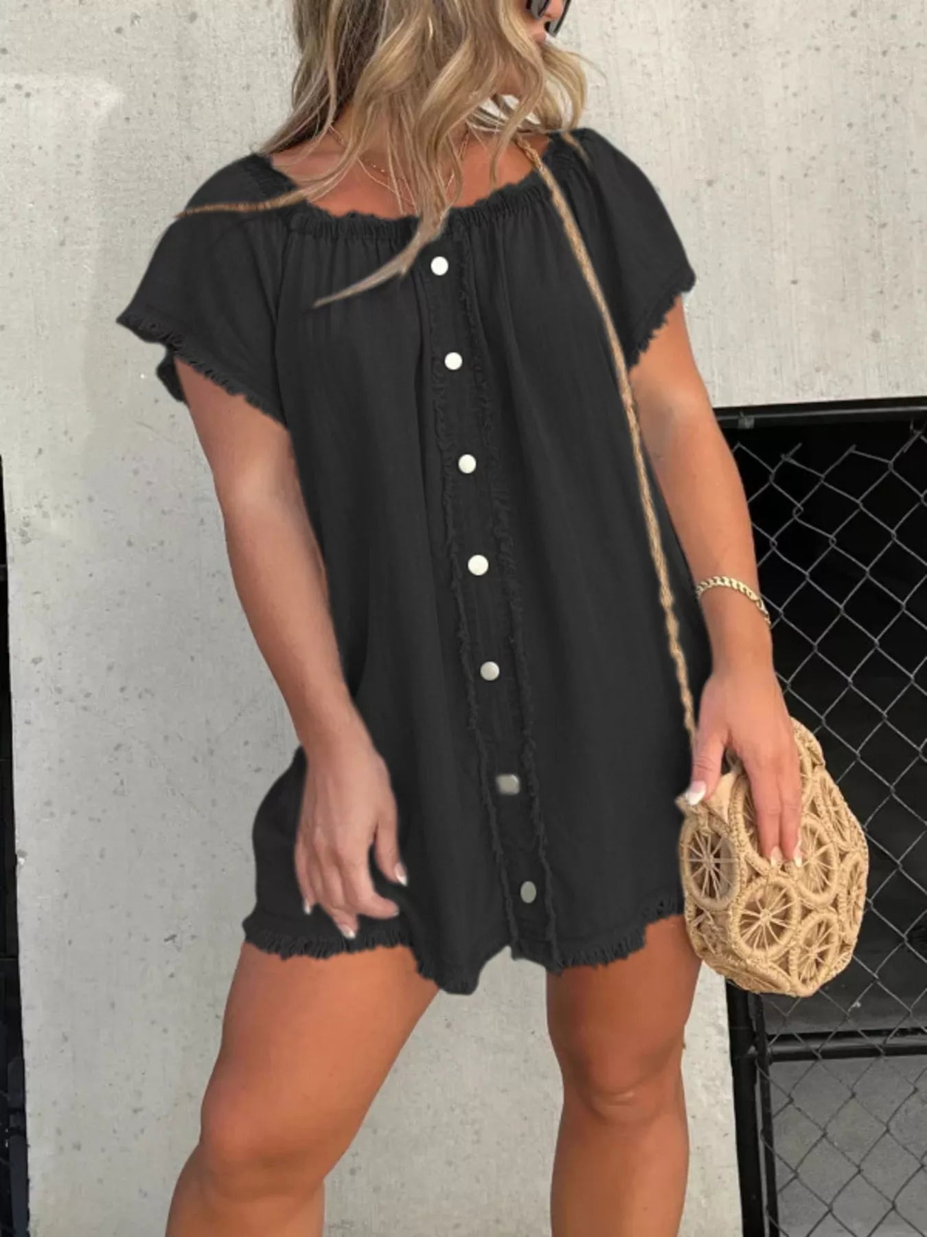 Off-Shoulder Frayed Dress — view 5