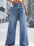 Button Decor Wide Leg Jeans — view 7
