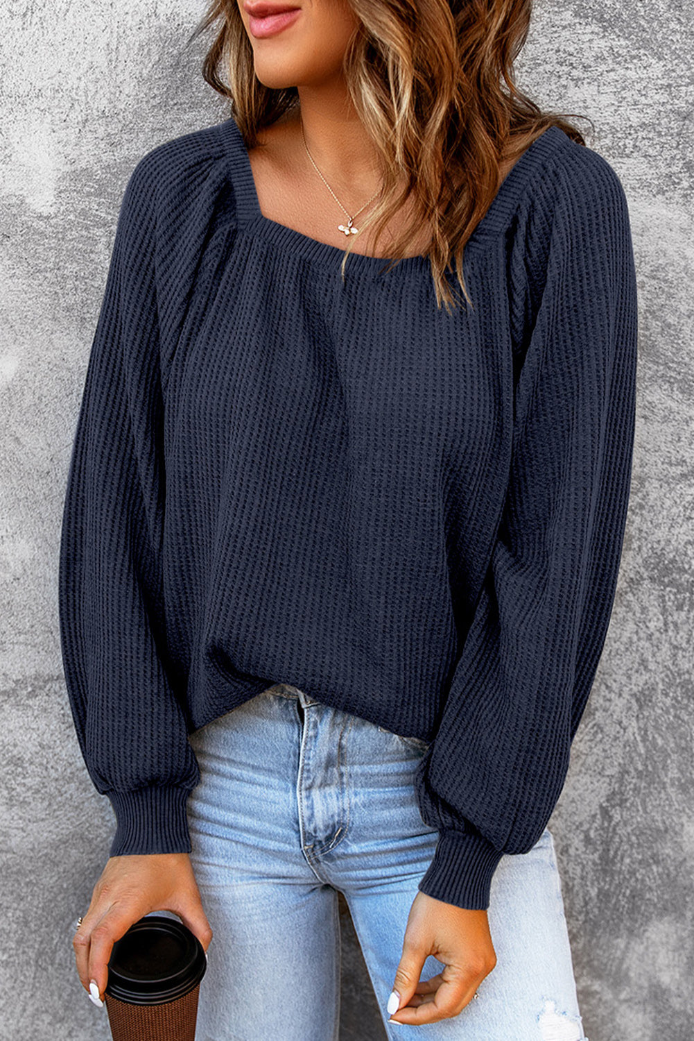 Waffle-Knit Square Neck Top — view 14