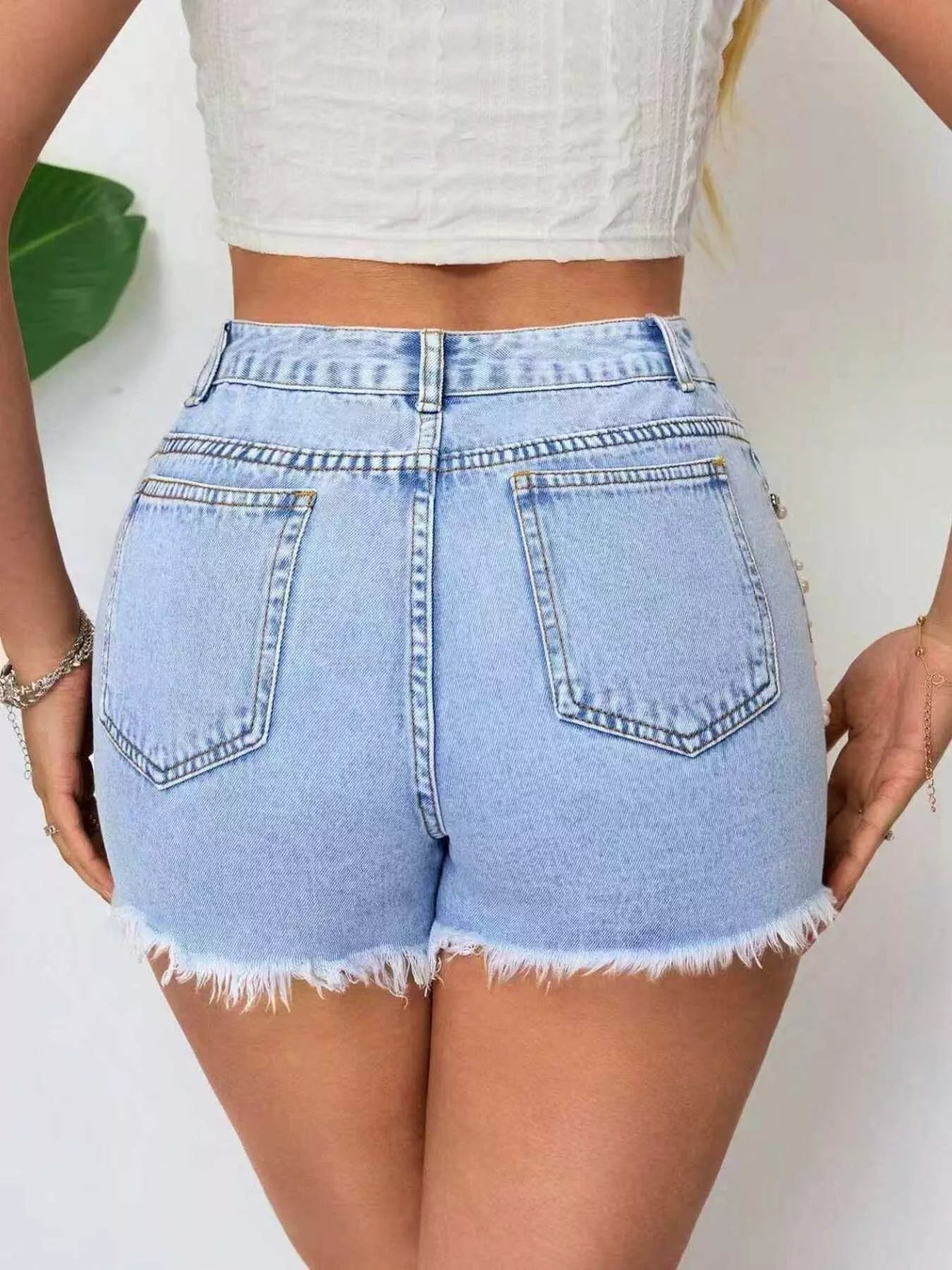 Distressed Raw Hem Shorts — view 4