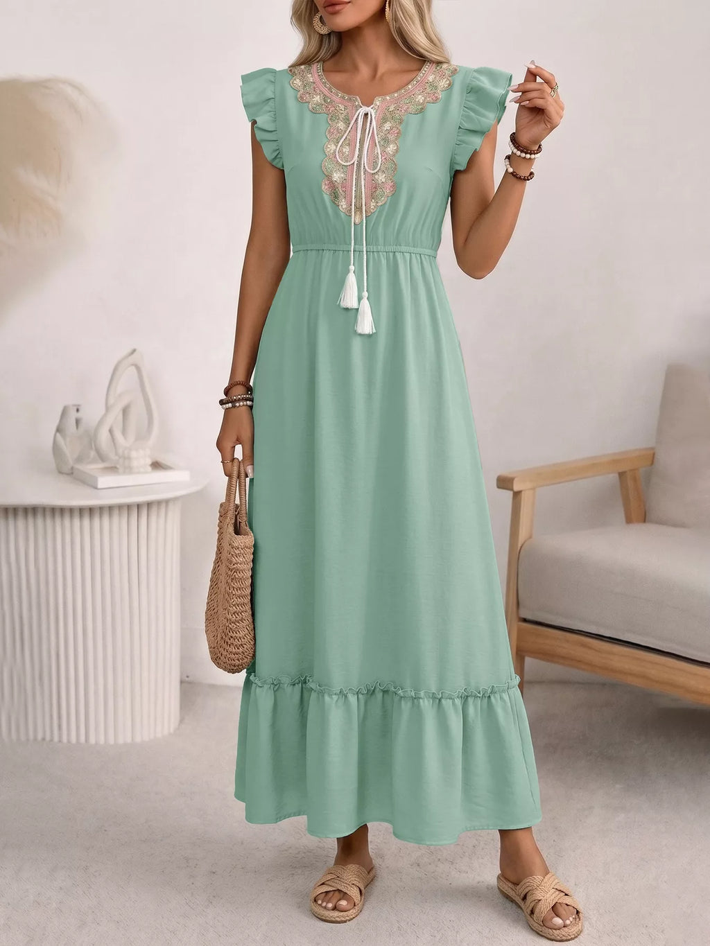 Tie Neck Ruffle Maxi — view 3