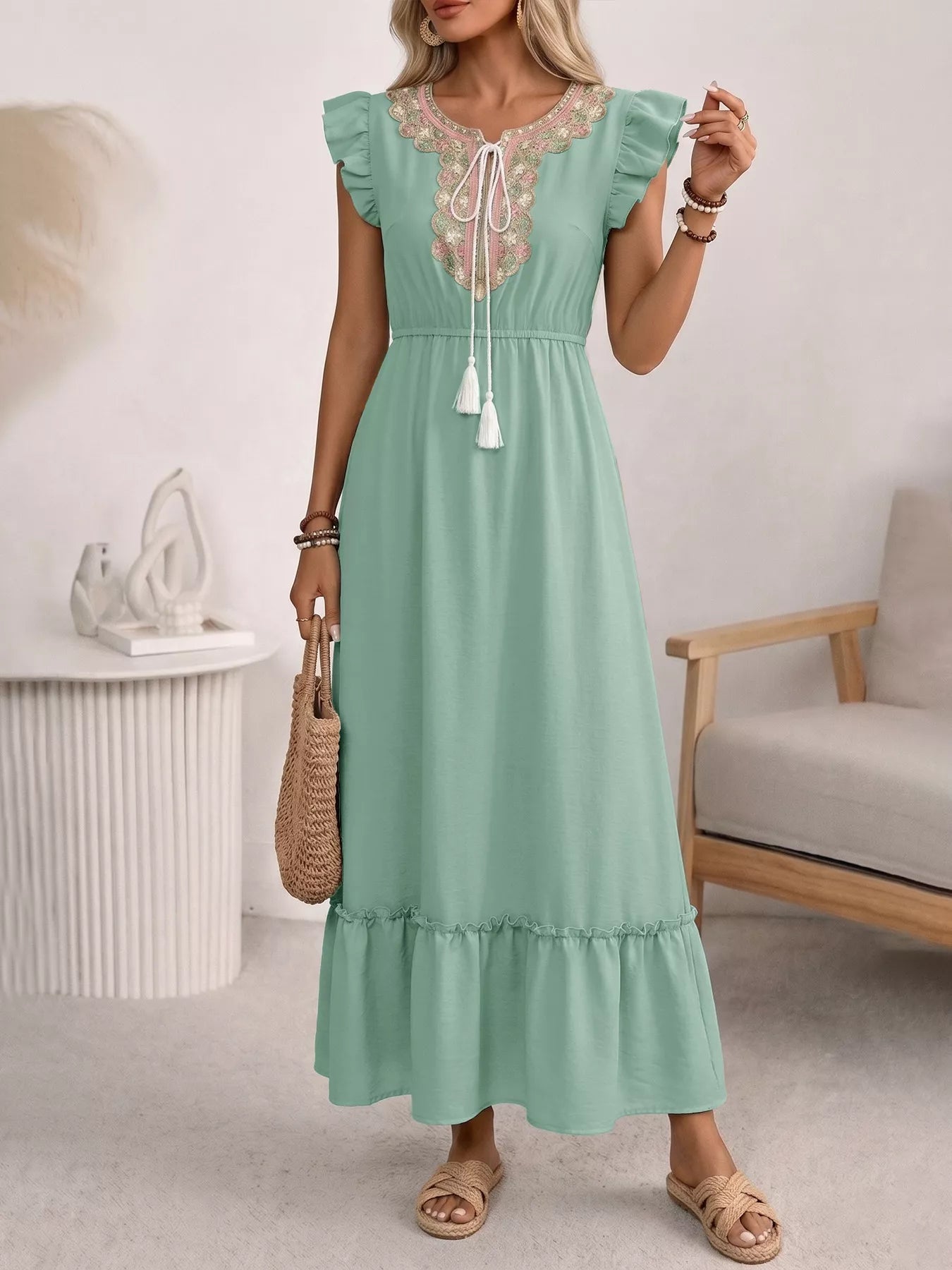 Tie Neck Ruffle Maxi — view 3
