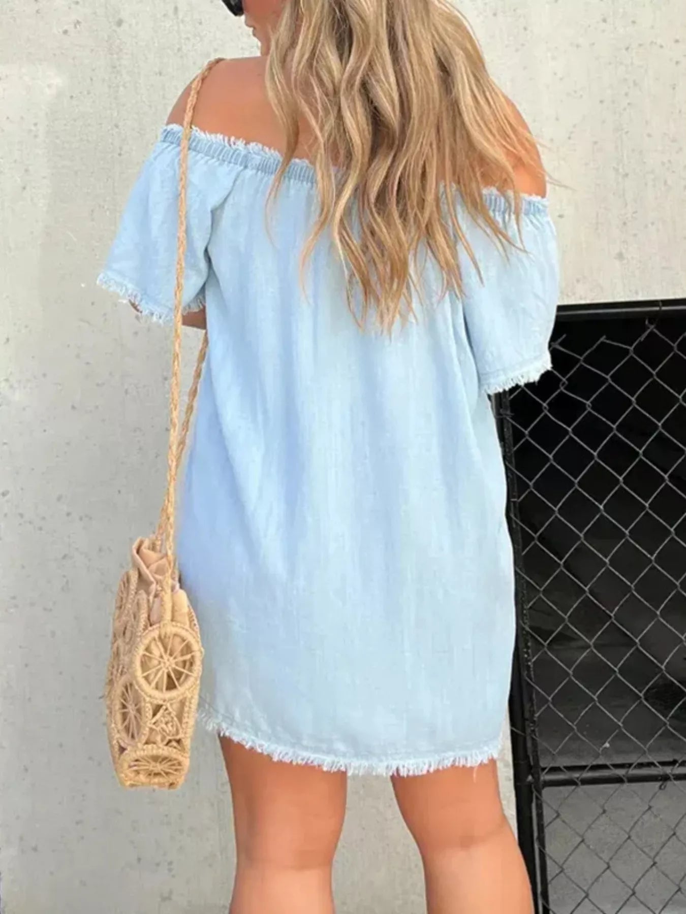 Off-Shoulder Frayed Dress — view 2