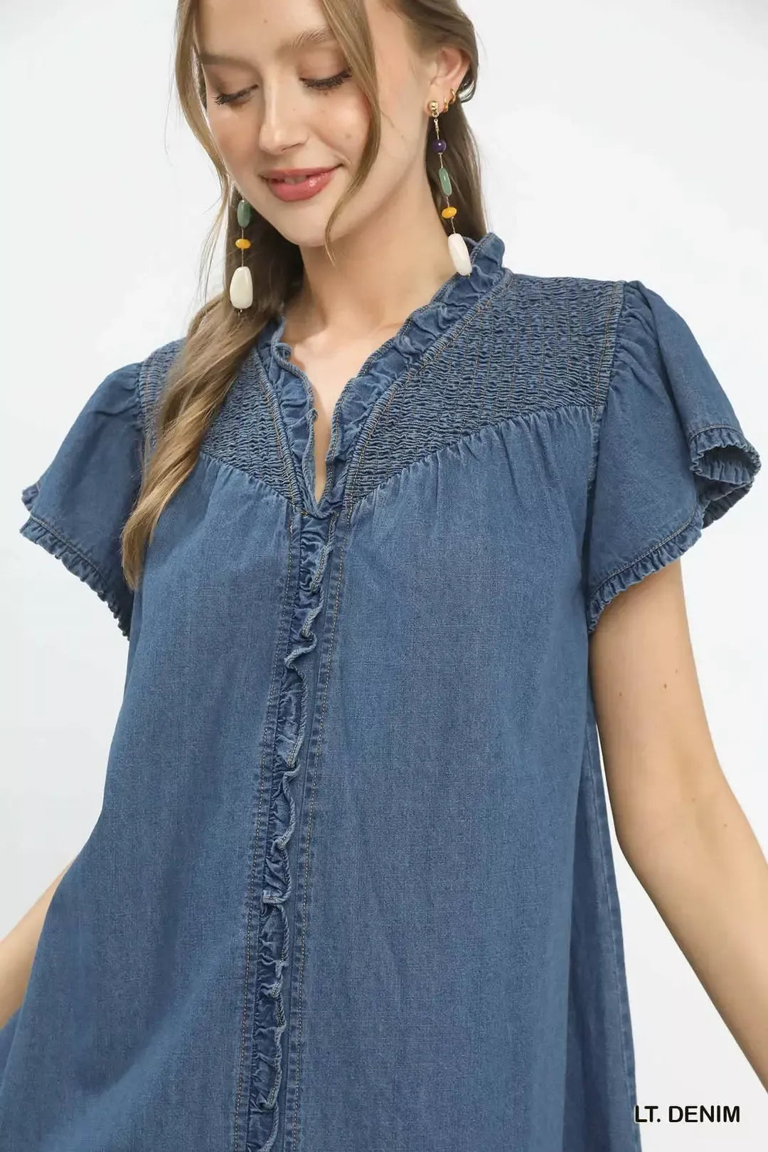 Ruffled Washed Denim Dress — view 5