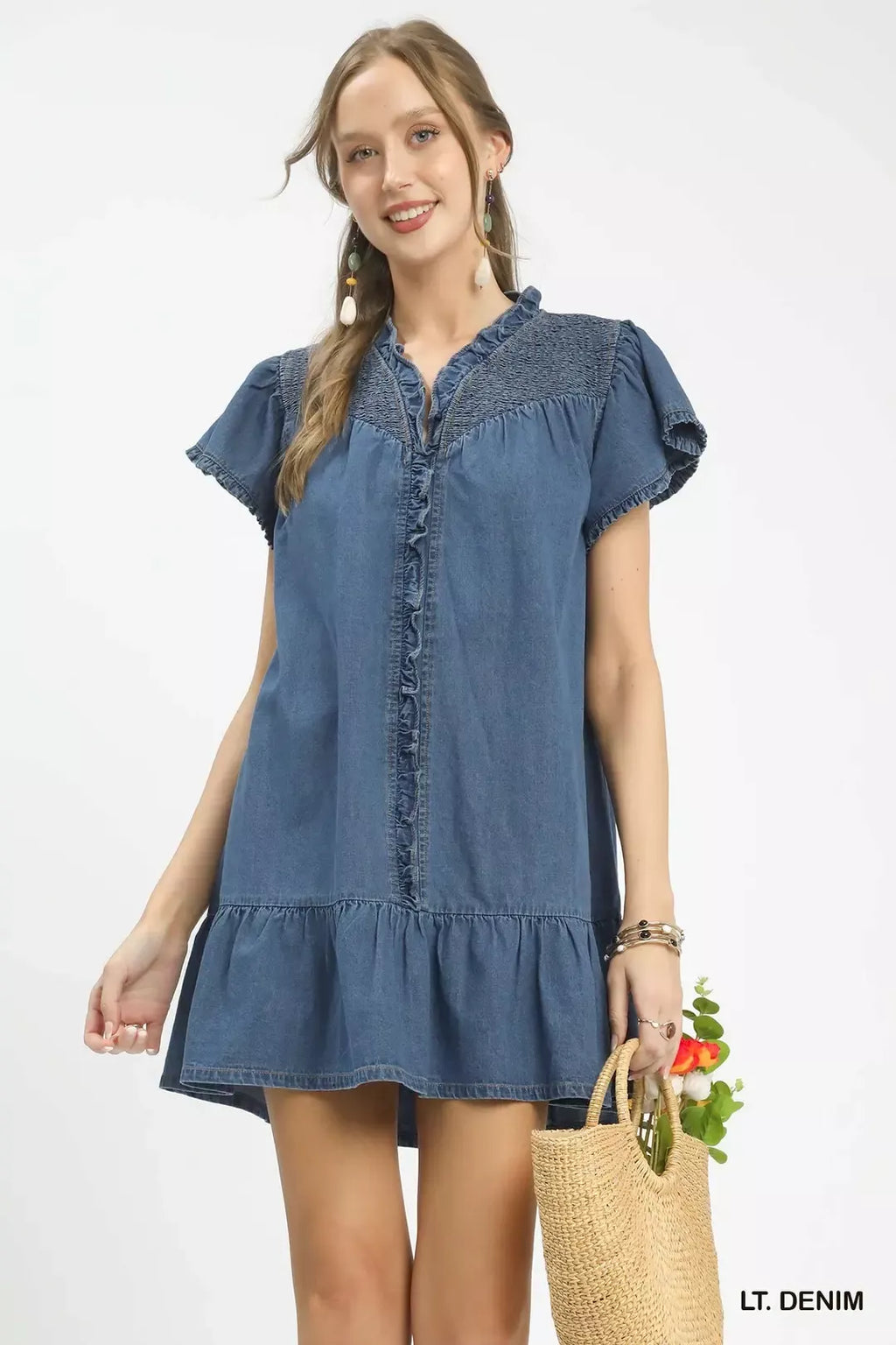 Ruffled Washed Denim Dress