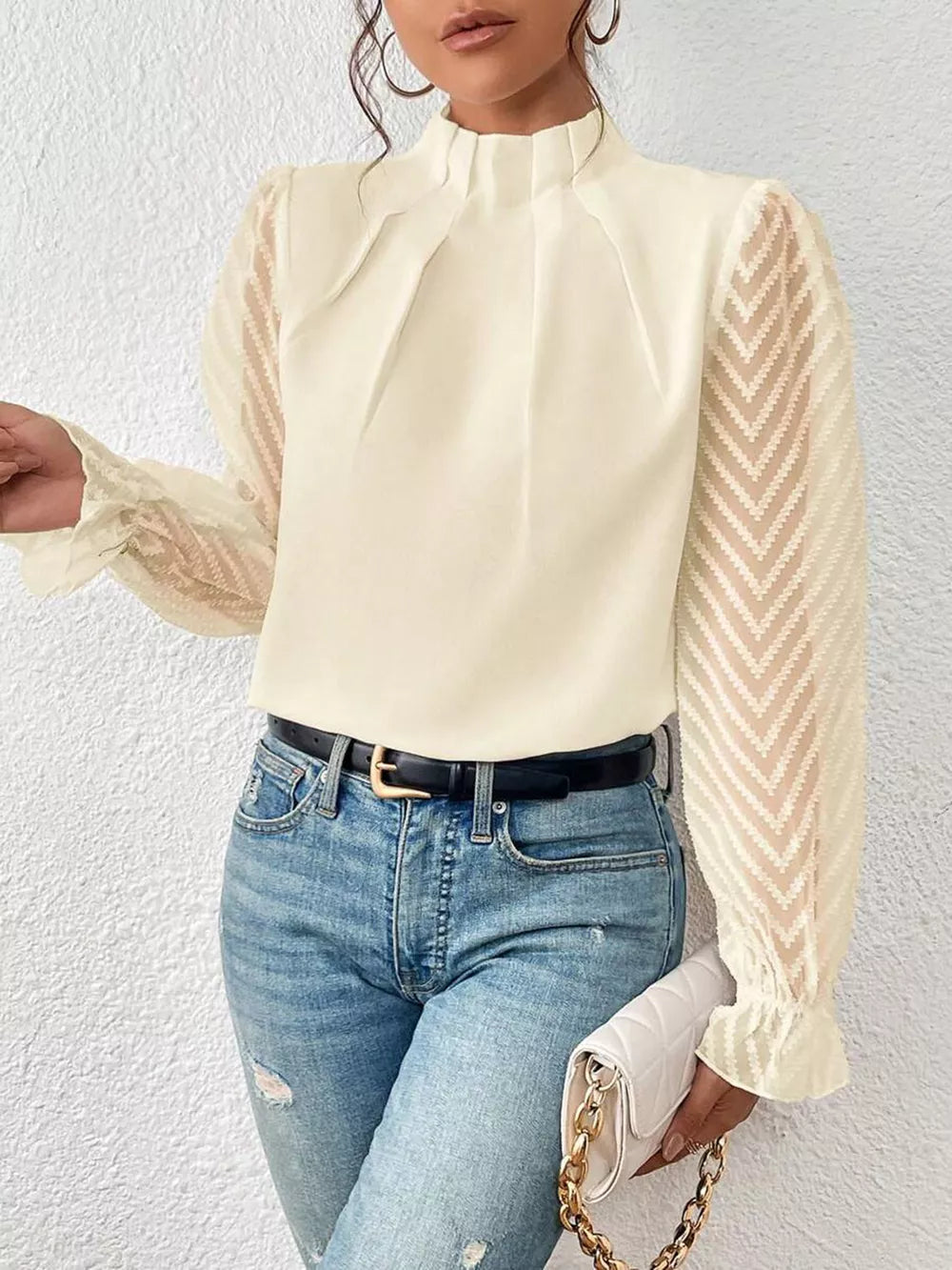 Mock Neck Flounce Blouse — view 7