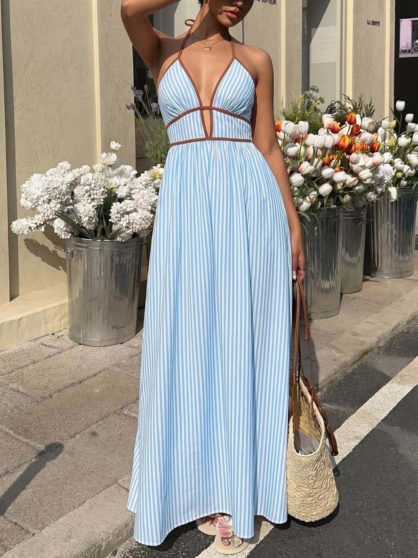 Striped Halter Maxi Dress — view 2