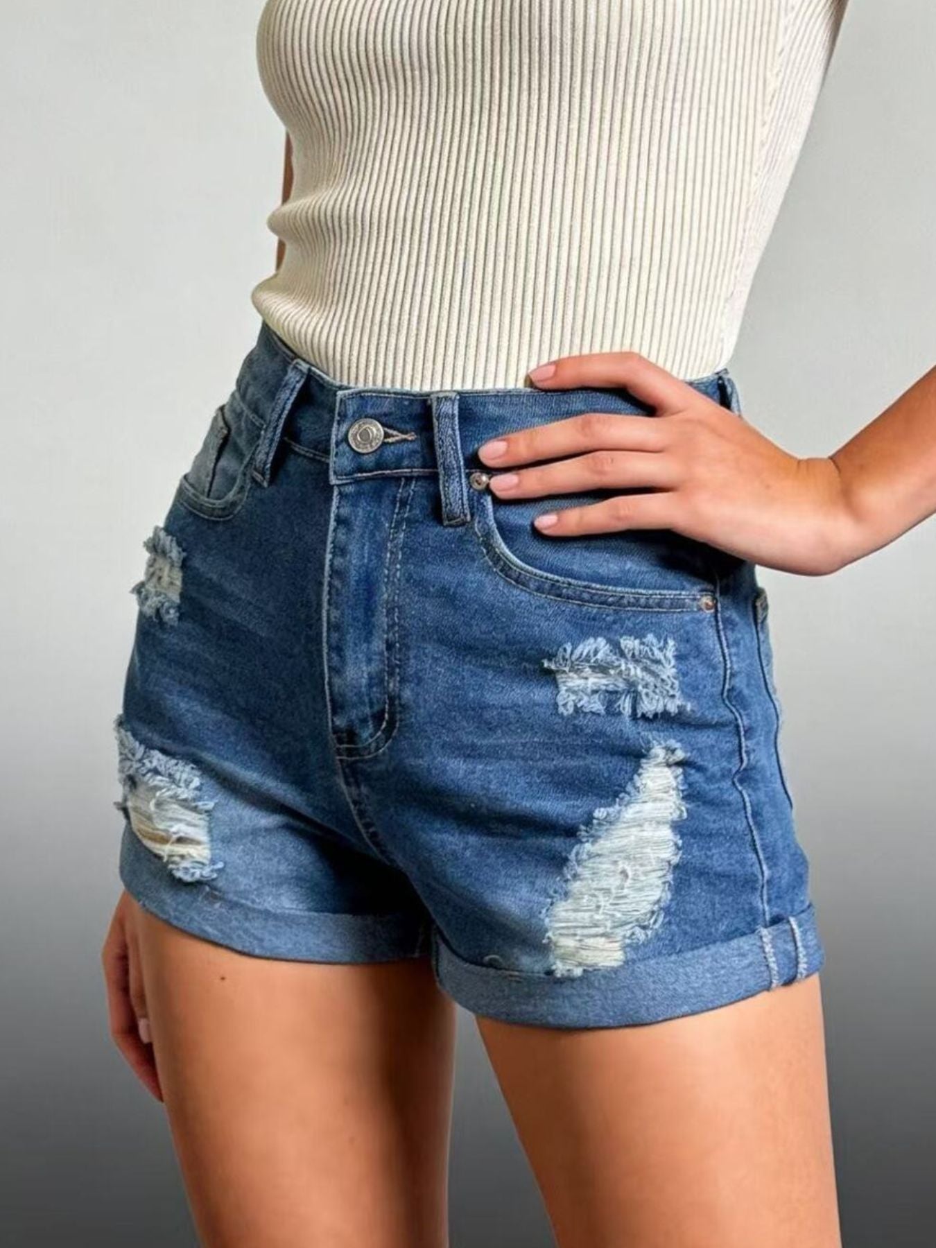 Distressed Denim Shorts — view 3