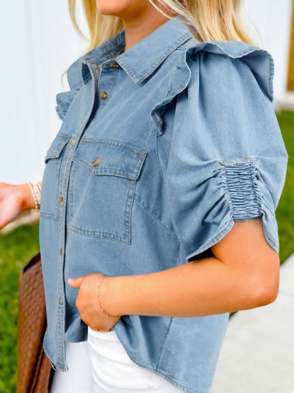 Ruffled Button-Down Shirt — view 3