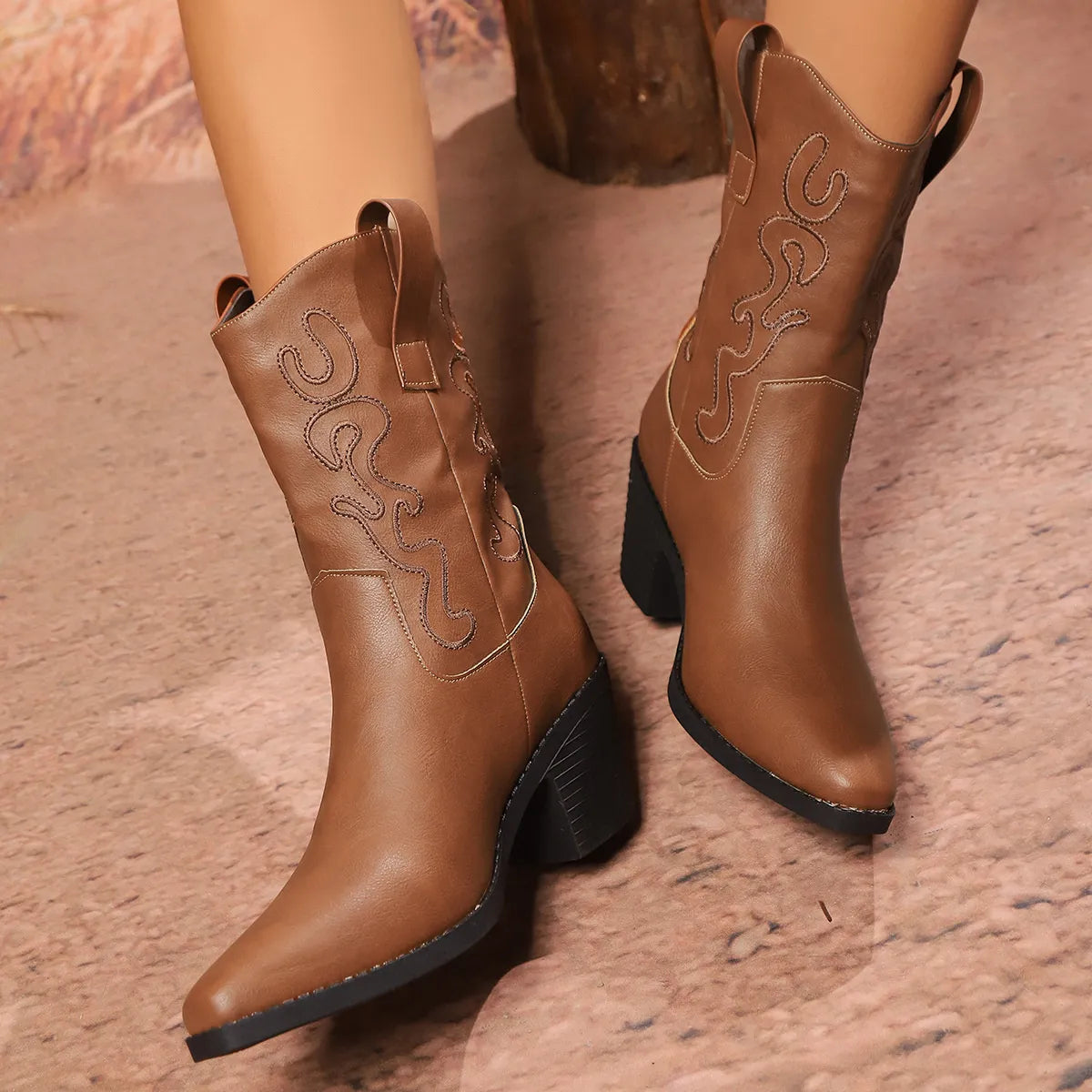 Point Toe Block Heels Boots — view 6