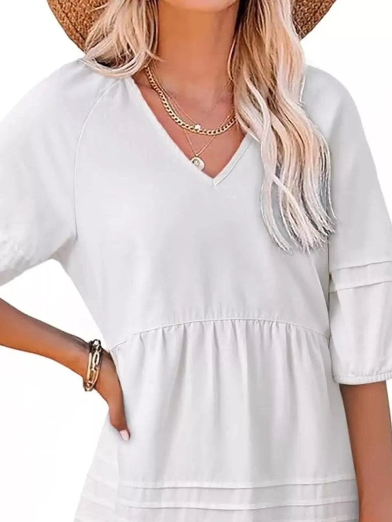 V-Neck Puff Sleeve Mini Dress — view 8