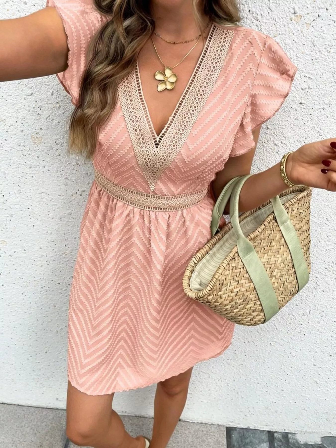 V-Neck Ruffle Mini Dress