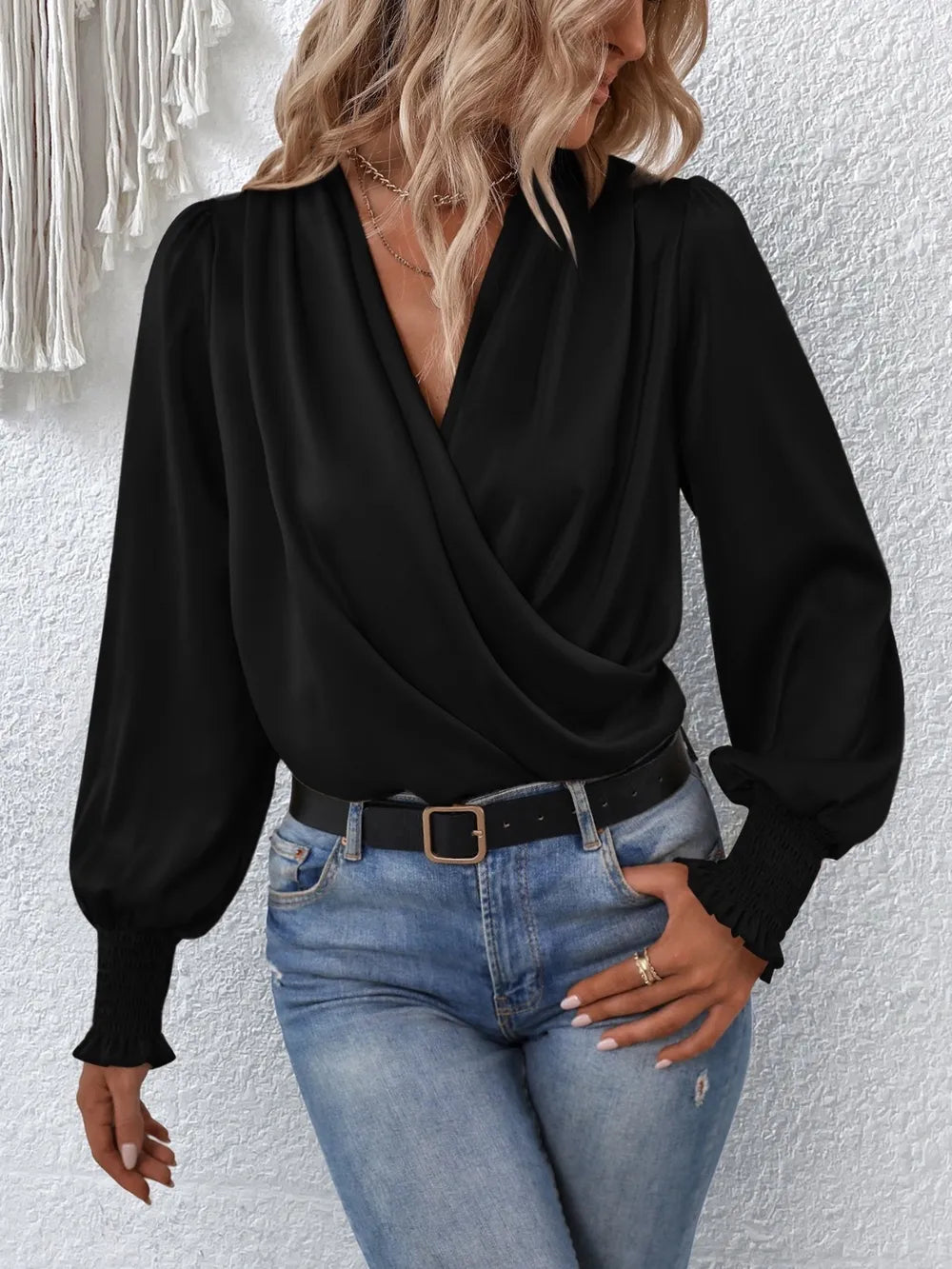 Surplice Lantern Sleeve Blouse — view 9