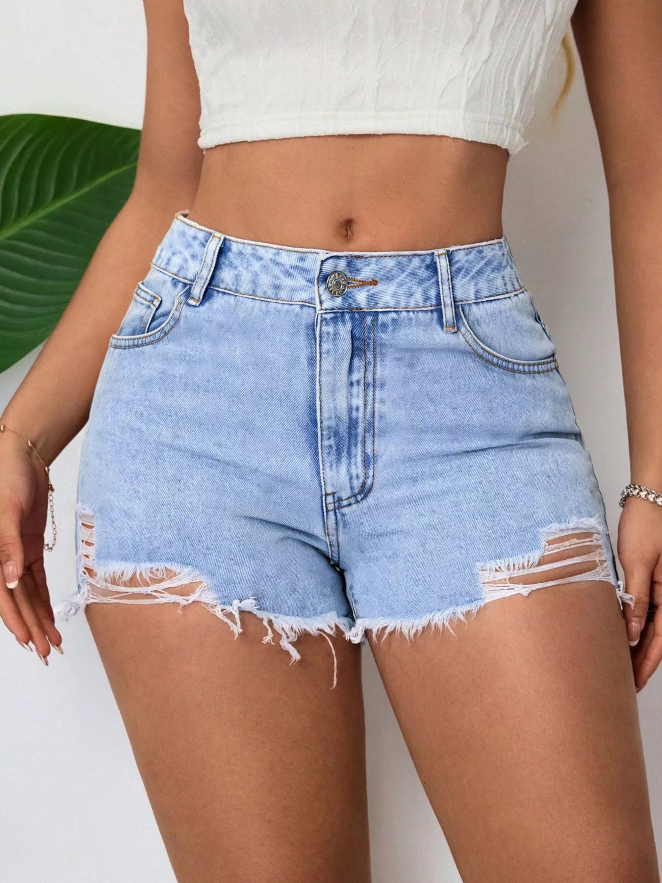 Distressed Raw Hem Shorts