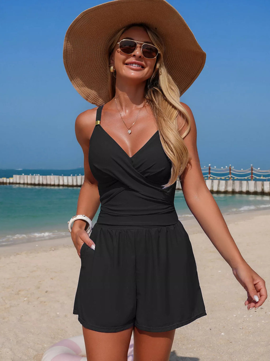 V-Neck Spaghetti Strap One-Piece — view 2