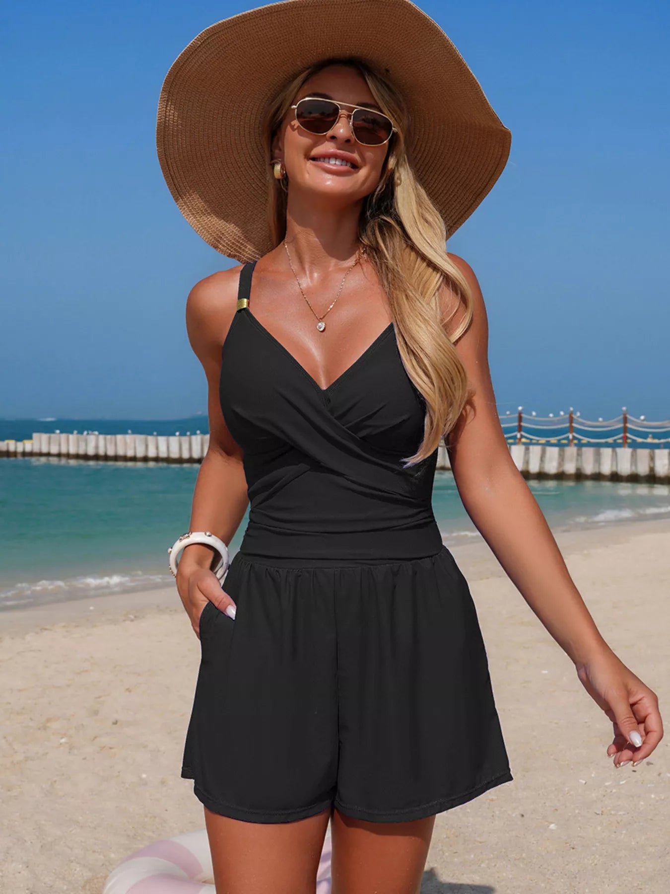 V-Neck Spaghetti Strap One-Piece — view 2