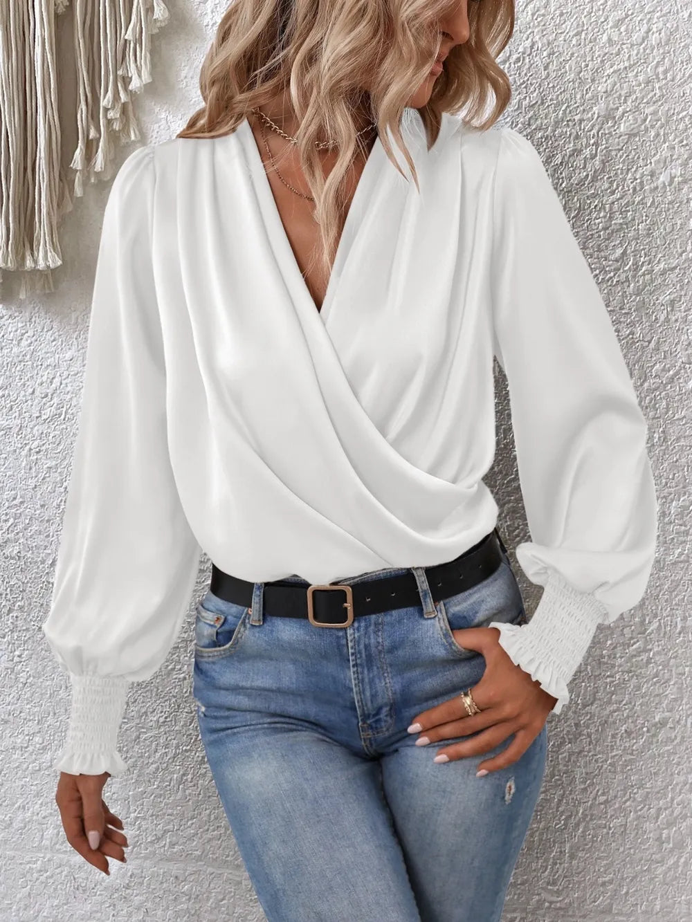 Surplice Lantern Sleeve Blouse — view 6