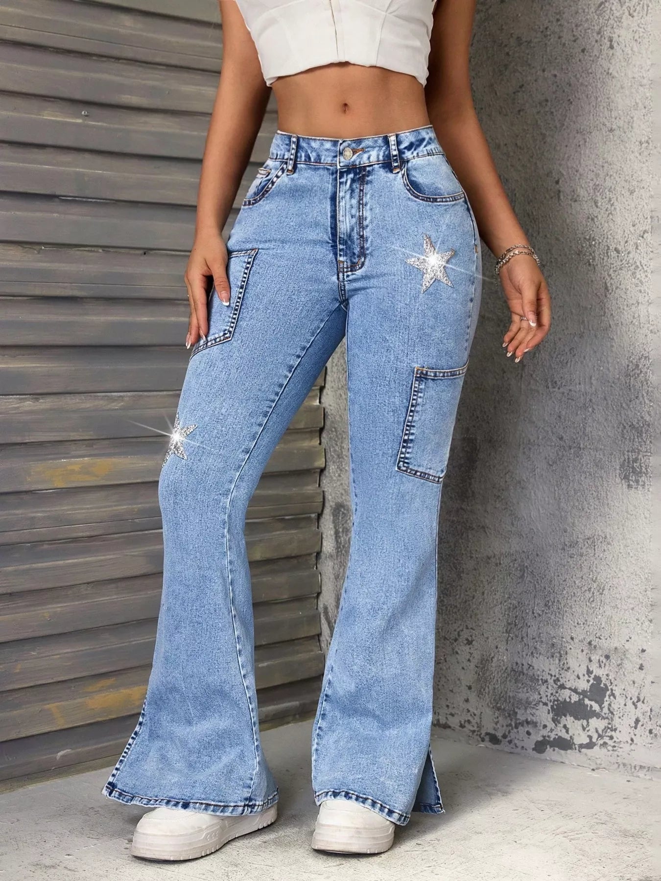 Slit Star Flare Jeans