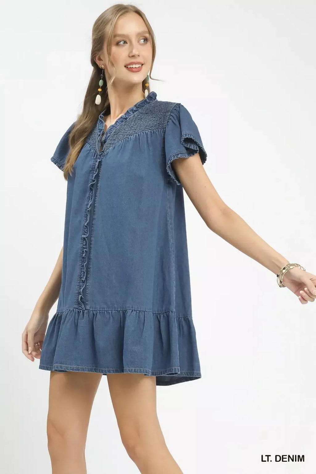 Ruffled Washed Denim Dress — view 2