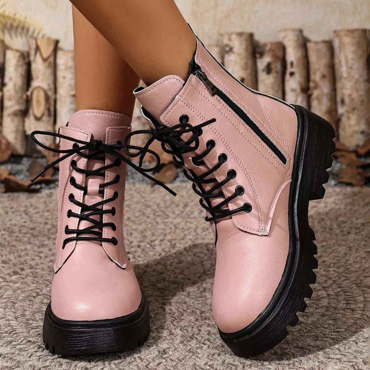 Lace-Up Ankle Combat Boots — view 8