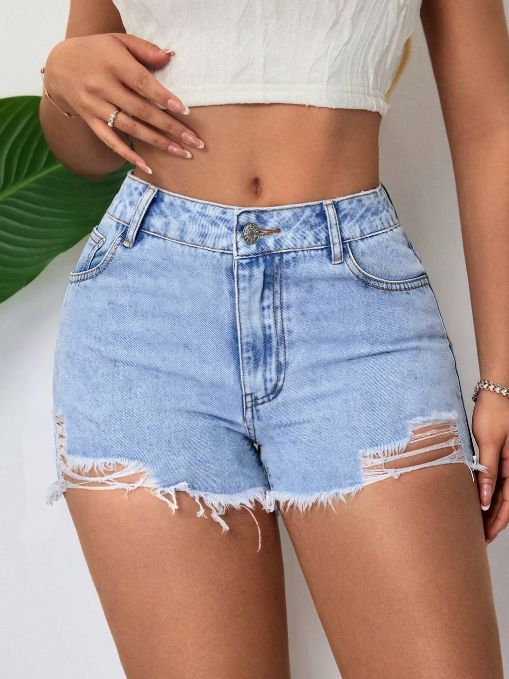 Distressed Raw Hem Shorts — view 2