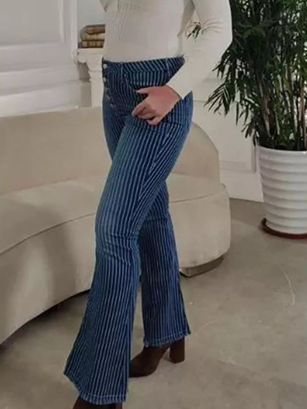 Striped Button Fly Jeans — view 5