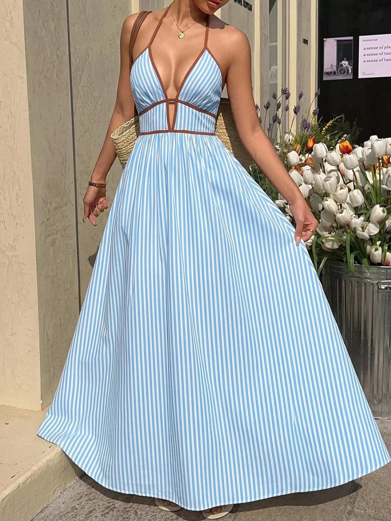 Striped Halter Maxi Dress — view 5