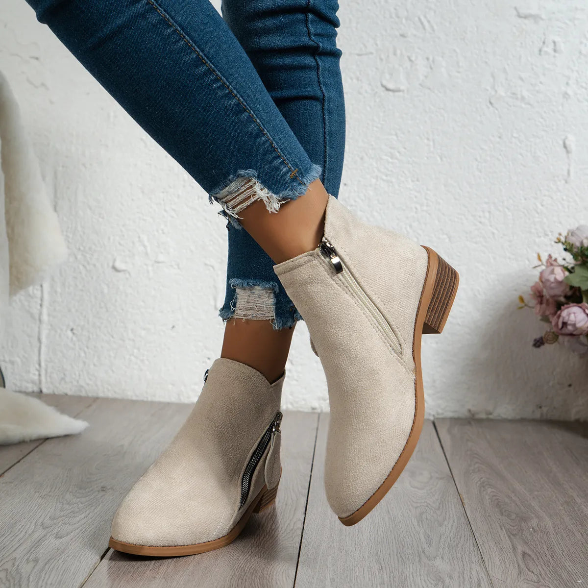 Side Zip Ankle Boots with Block Heel — view 10