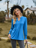 Notched Flounce Sleeve Blouse