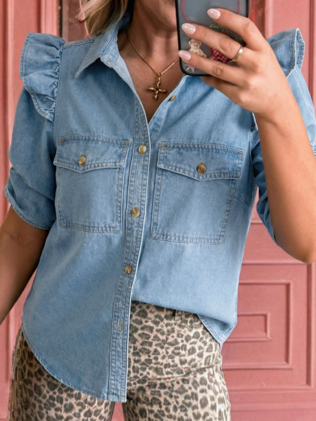 Ruffled Button-Down Shirt
