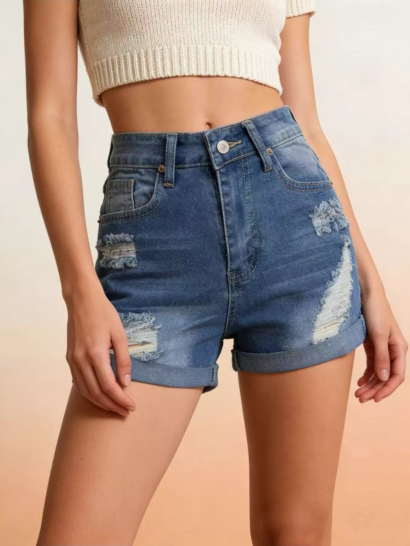 Distressed Denim Shorts