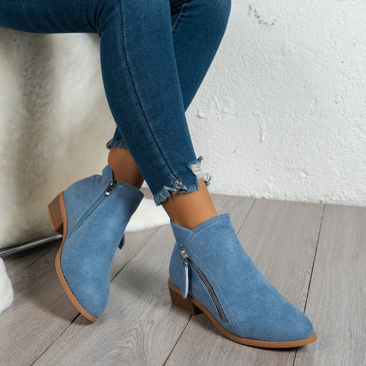 Side Zip Ankle Boots with Block Heel — view 6