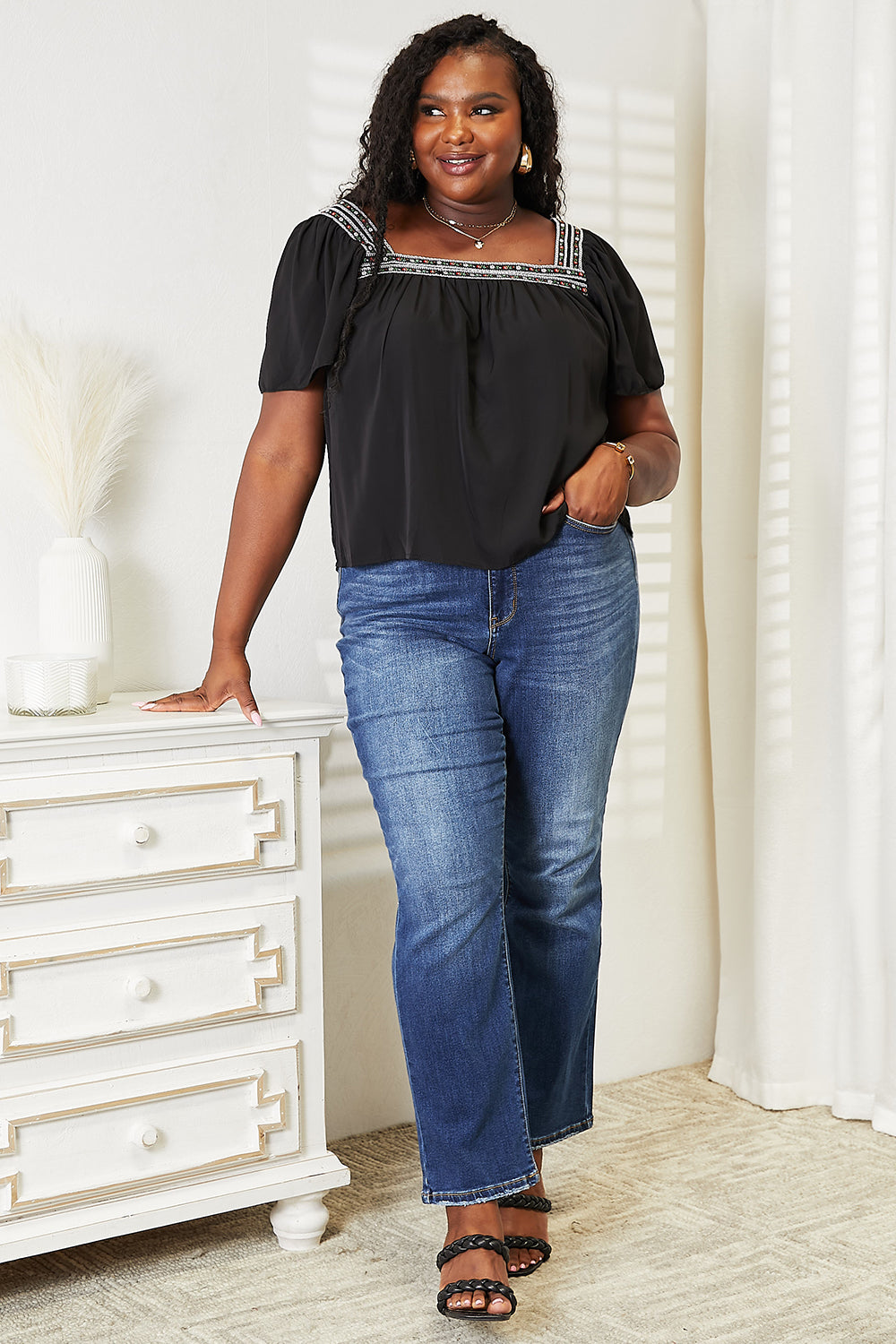 Contrast Square Neck Blouse — view 7