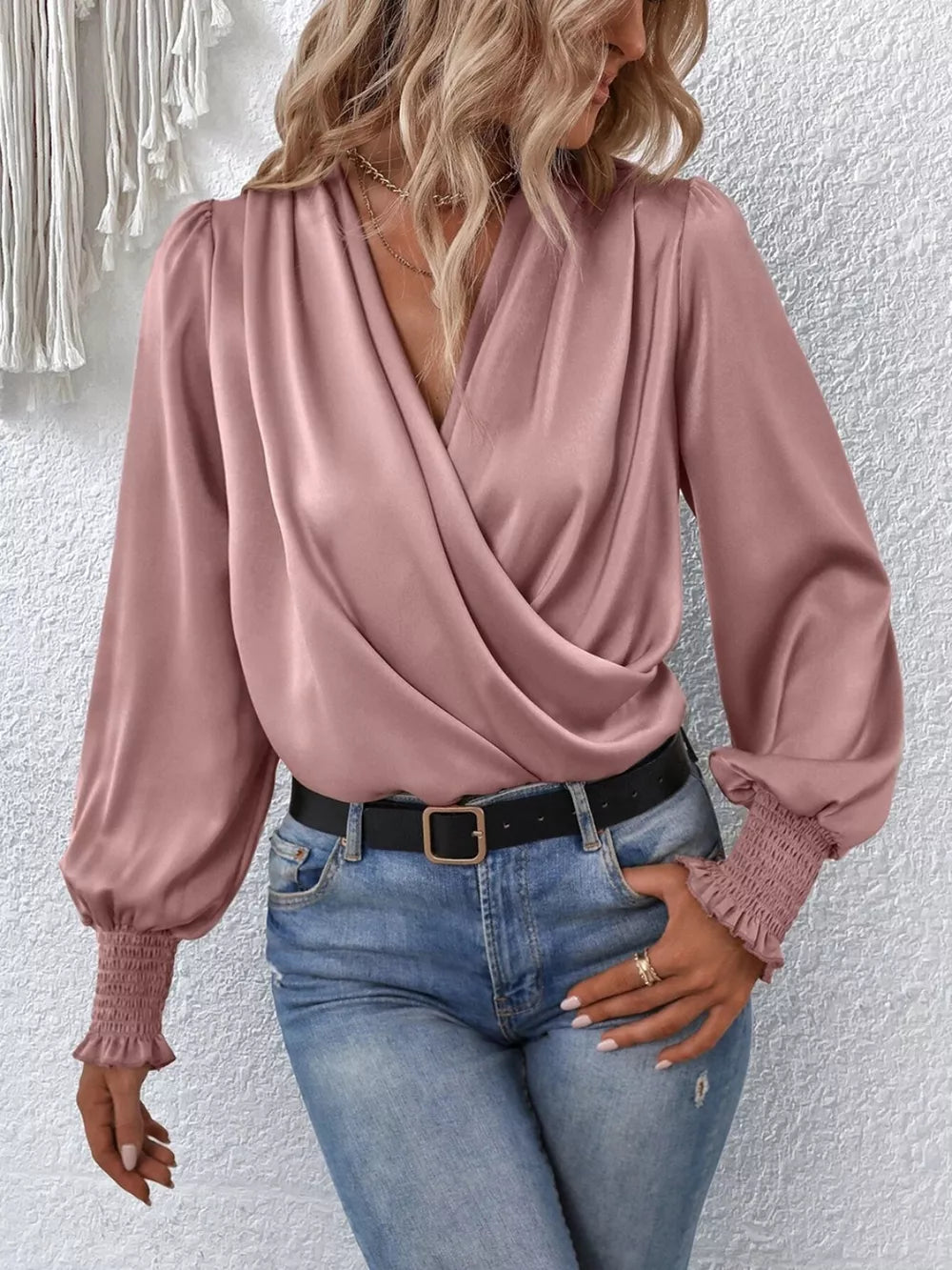 Surplice Lantern Sleeve Blouse — view 12
