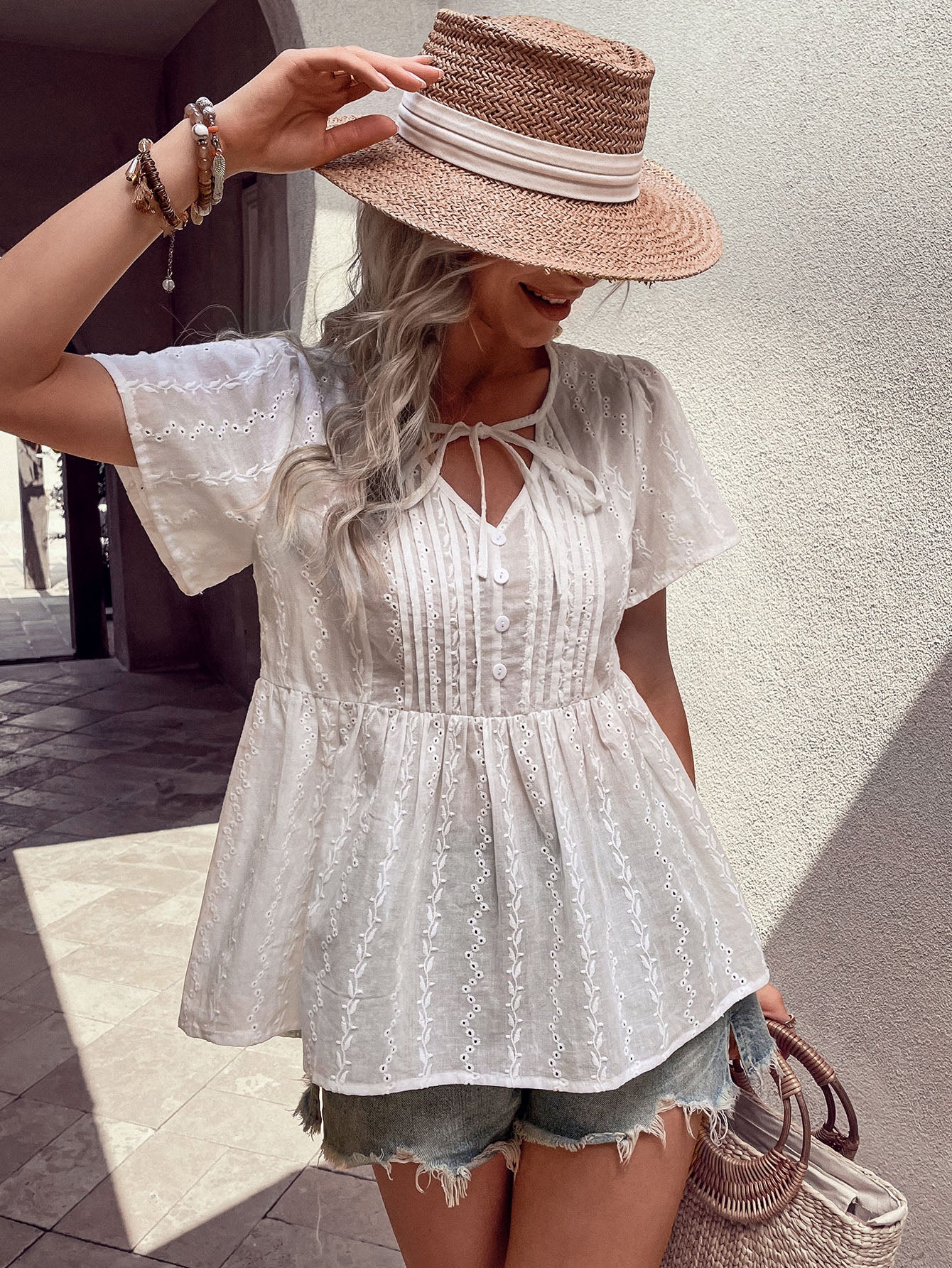 Tied Button Puff Sleeve Blouse — view 5