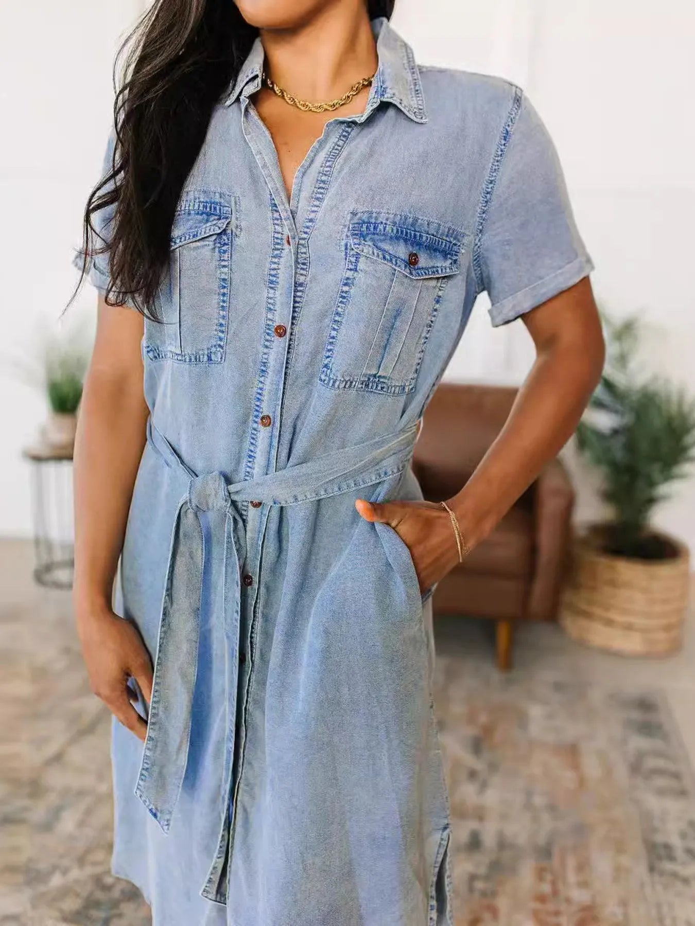 Short Sleeve Denim Dress